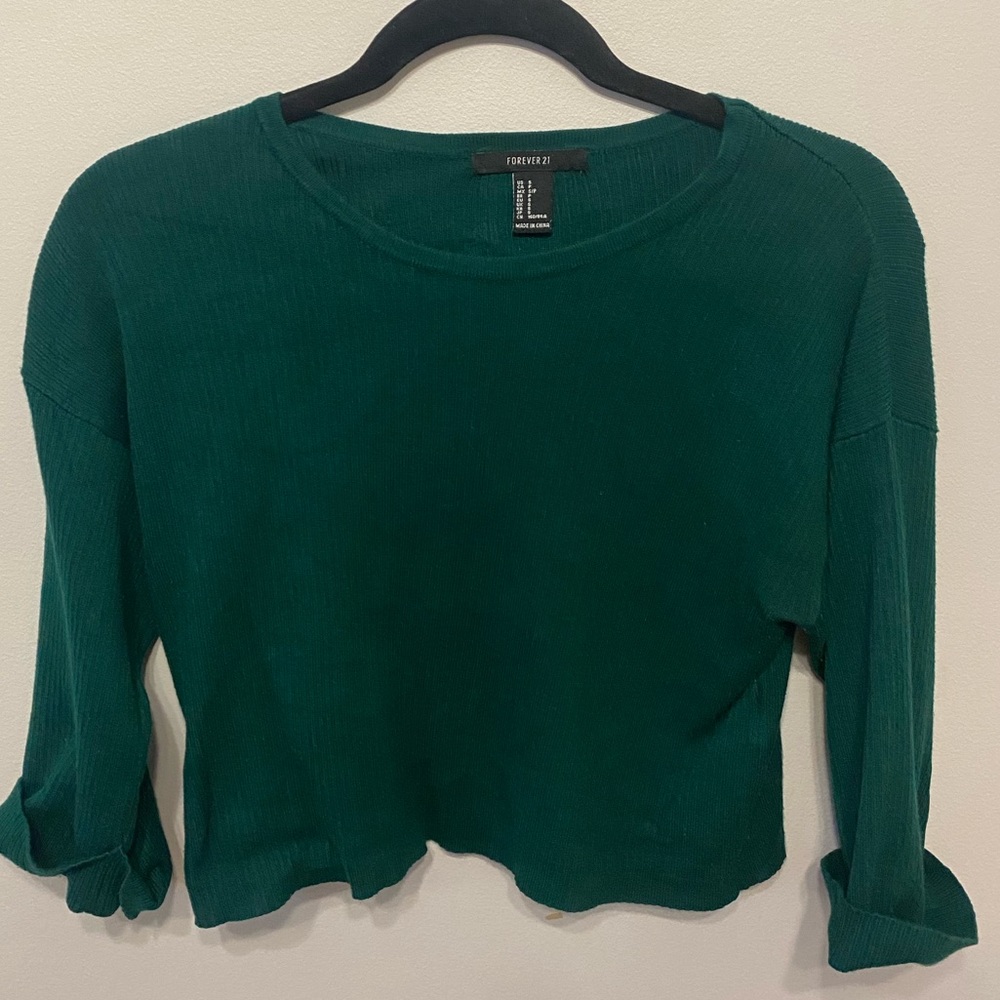 Green Ribbed Cropped Top